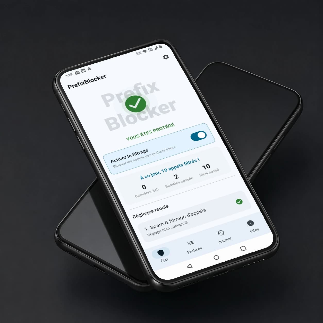 Interface de l'application Android PrefixBlocker